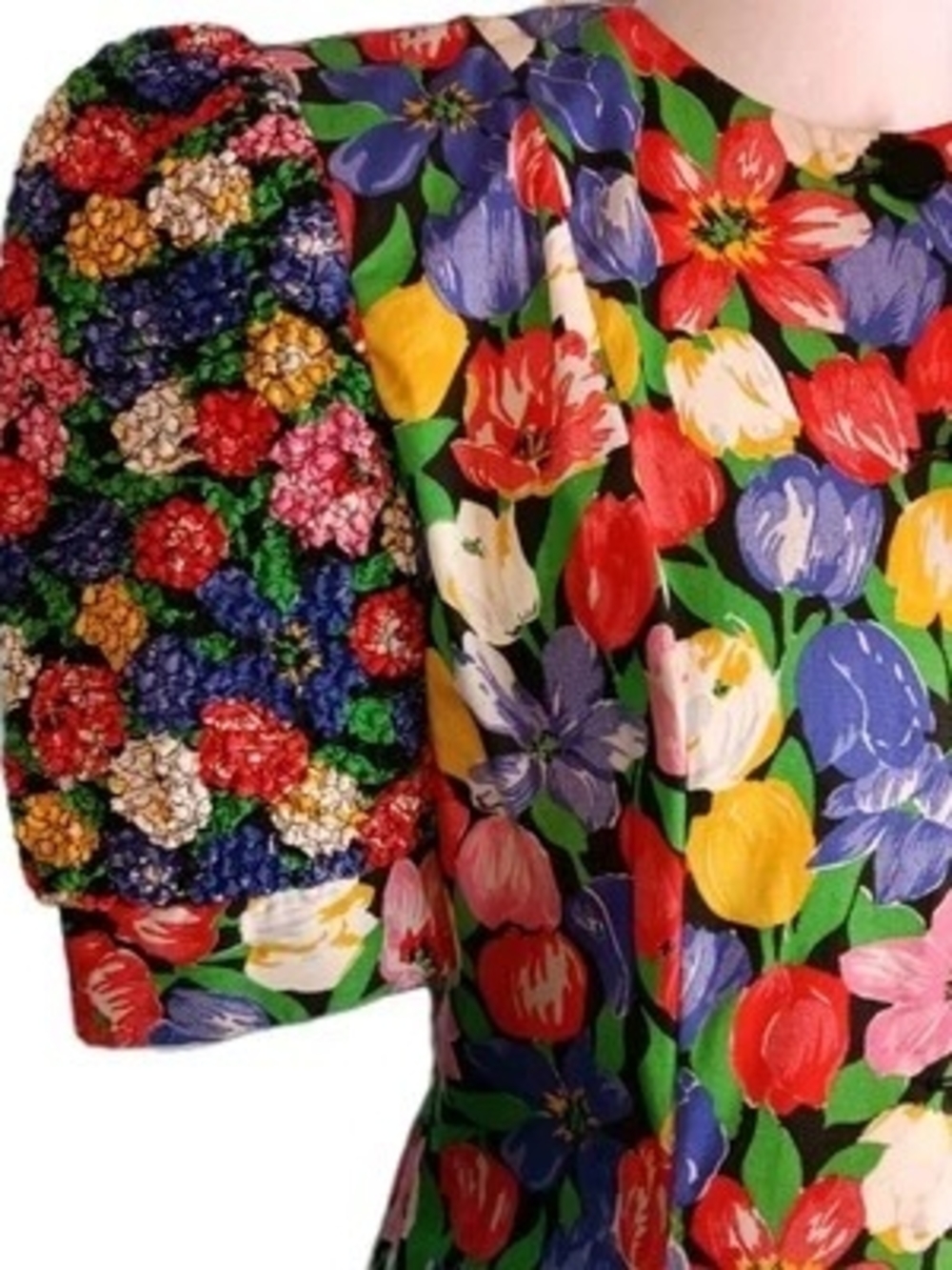 Neiman Marcus Union Made Dress 80s Puff Sleeves Drop Waist Size 6 - Picture 5 of 16
